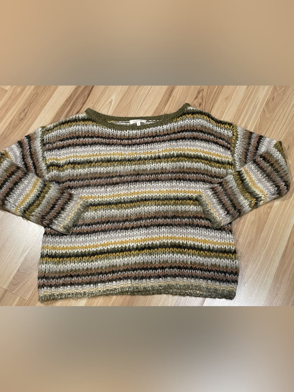 Mystree Striped Knit Sweater in Green, Brown & Cream SM oversized